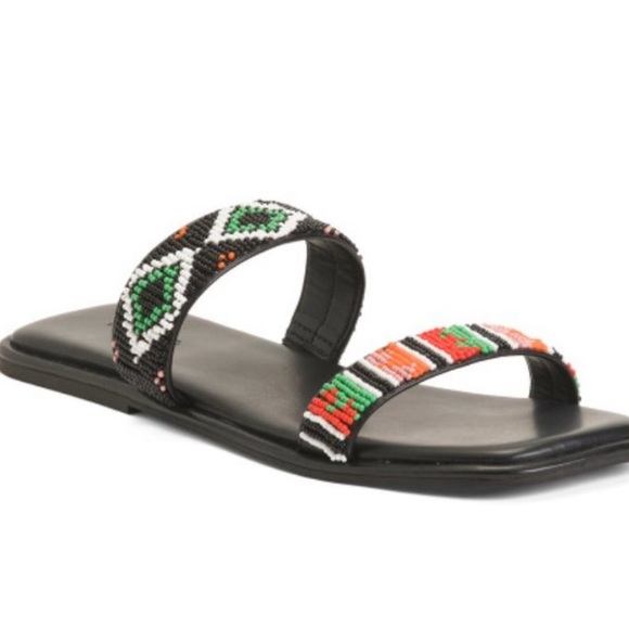 FARM RIO Black Beaded Square Toe Slide Sandals Size 6 - Picture 2 of 12